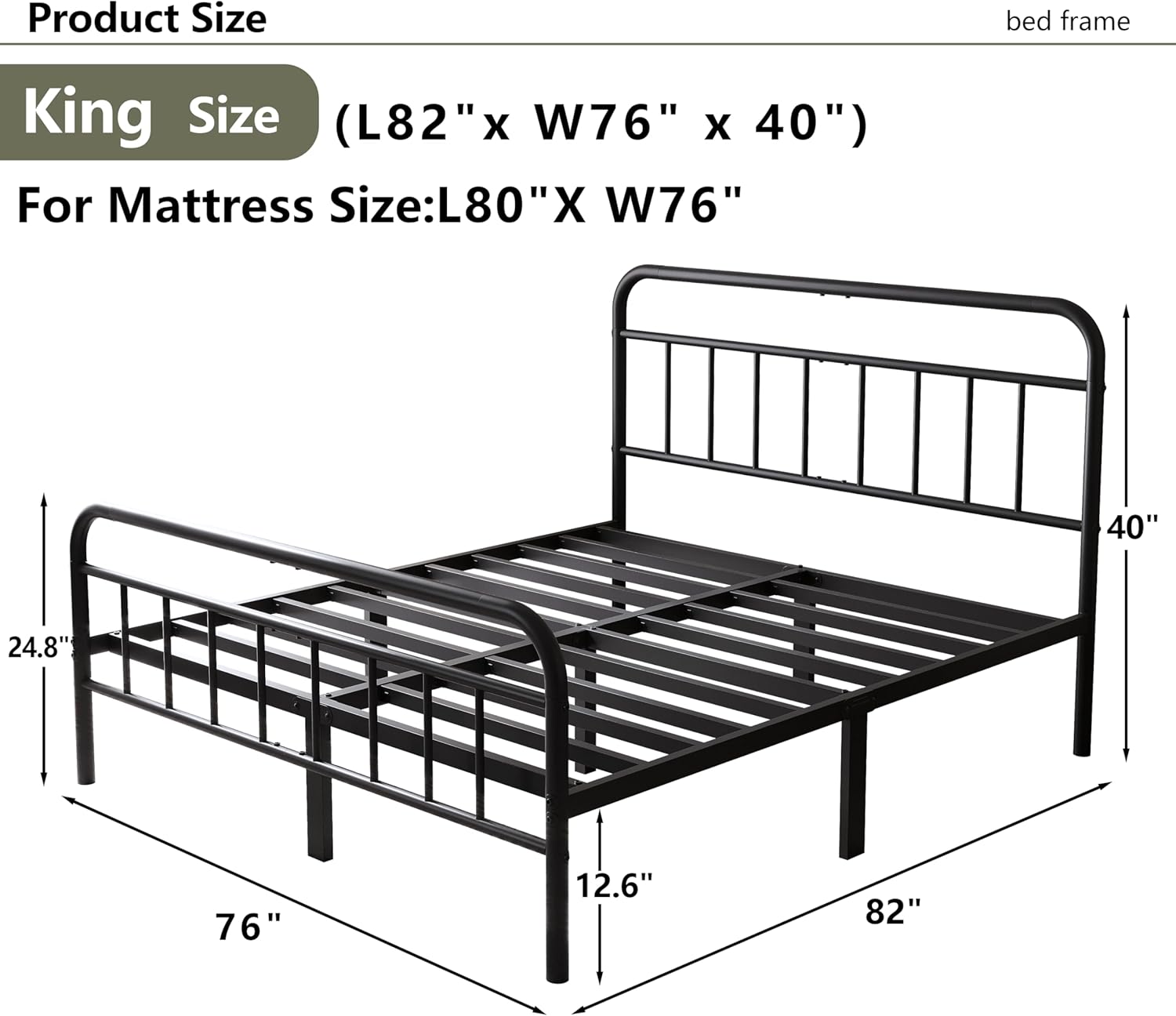 14Inch Metal Bed Frame,King Size Bed Frame with Storage Space,Heavy Duty Sturdy Mattress Foundation,Easy Assembly,No Box Spring Needed,King