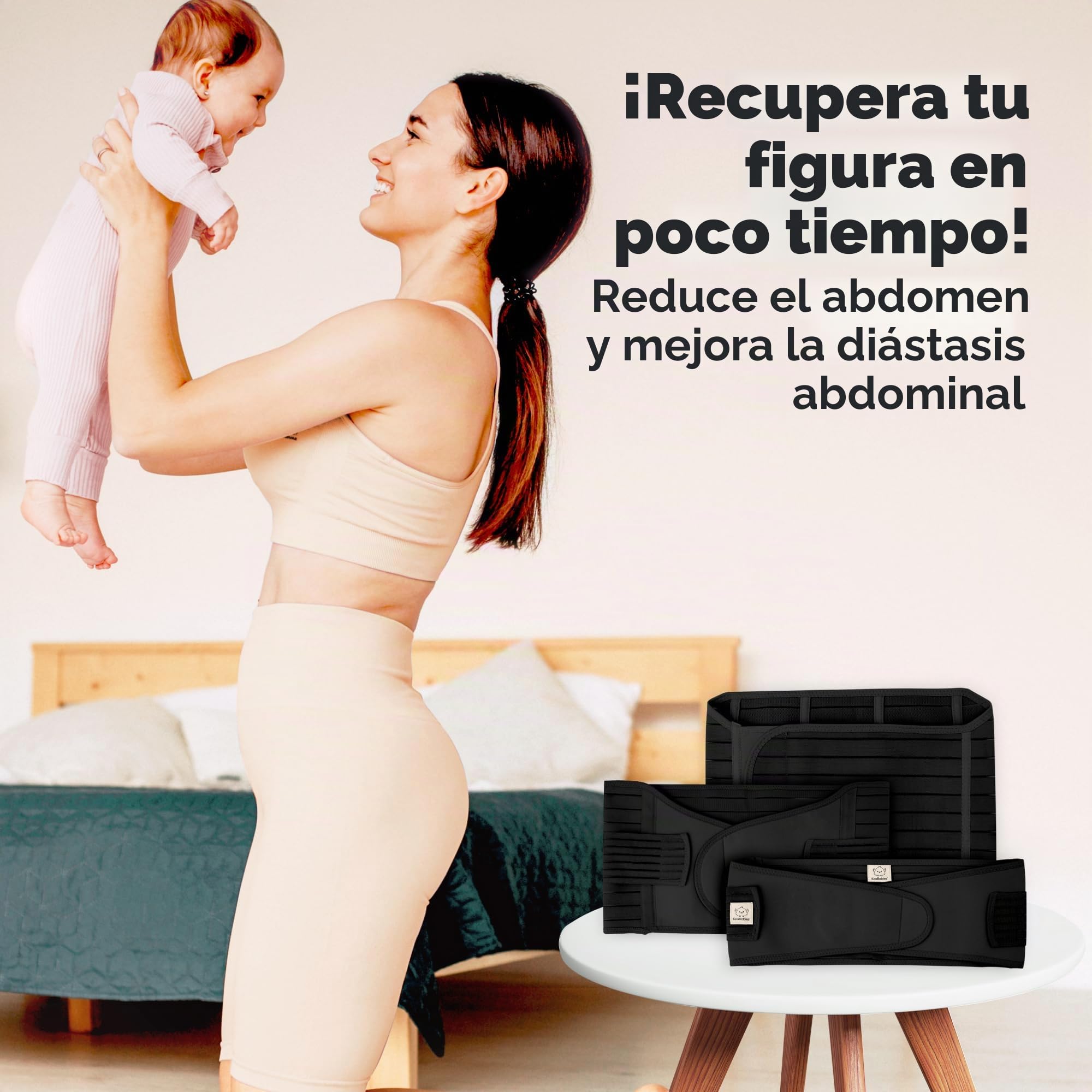 KeaBabies Envoltura De Recuperación De Apoyo del Vientre Posparto 3 en 1 - Banda De Vientre para Posnatal, Embarazo, Maternidad - Fajas para Mujeres Body Shaper (Midnight Black, M/L)