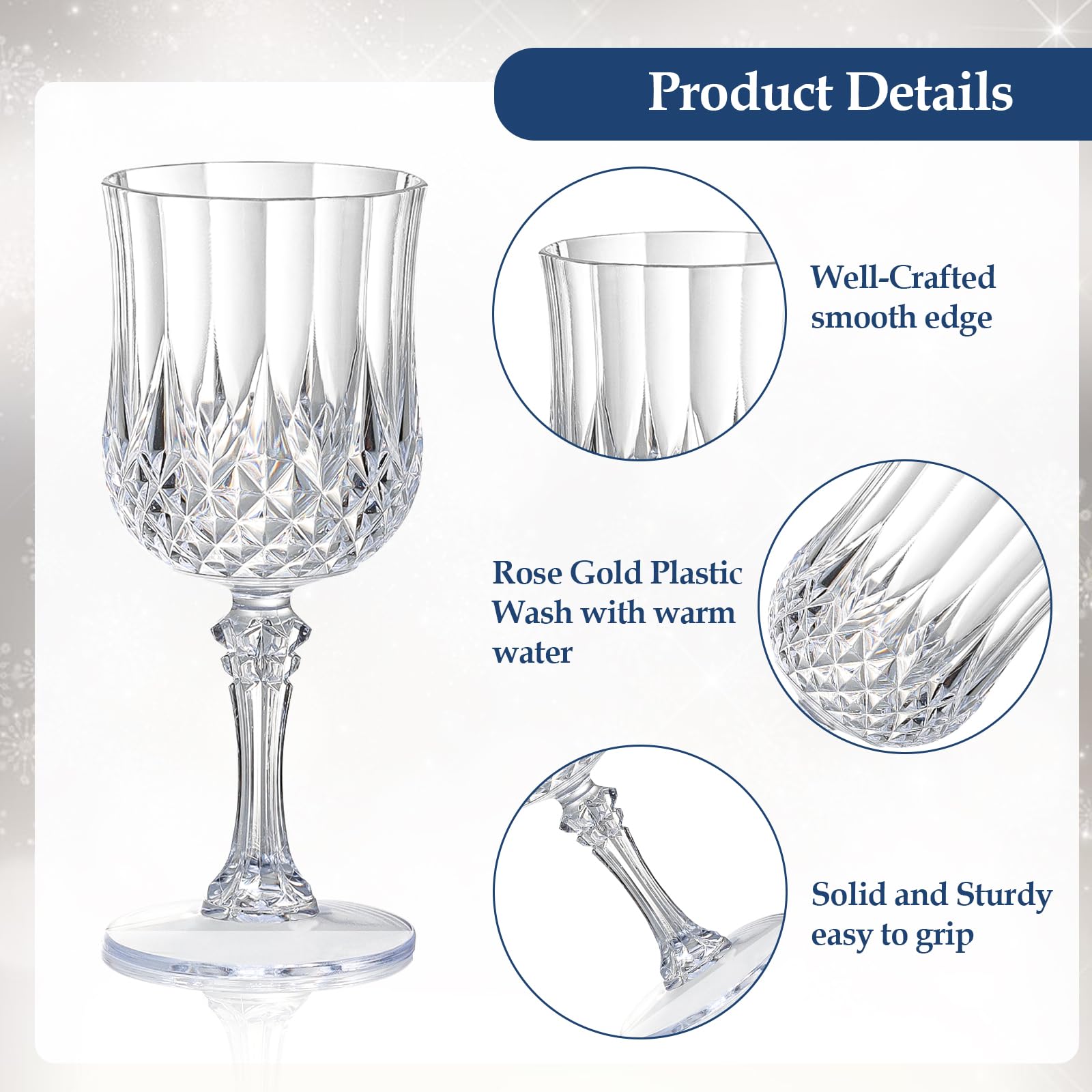 XUWAIDSGN Copas de vino de plástico vintage de 7 onzas, vasos irrompibles para boda, copas de agua de cristal, reutilizables, copas de champán vintage (24, transparentes)