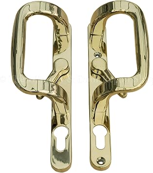 Trojan Sparta 92PZ XL Polished Gold sliding patio door handles with inline locking lever, and PVD durable finish.