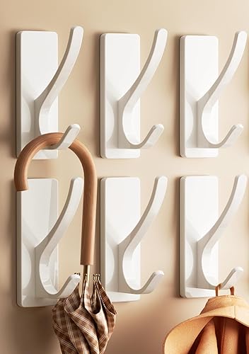 Miniatura 11 de Paquete de 4 ganchos autoadhesivos para colgar abrigos, dobles, de acero inoxidable, resistentes, para toallas, mochilas y sombreros, para baño,