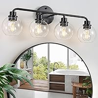 Vista 11 de Lámparas de baño doradas para tocador, 3 luces, apliques de pared, luces de latón cepillado con pantallas de vidrio globo transparente, lámpara