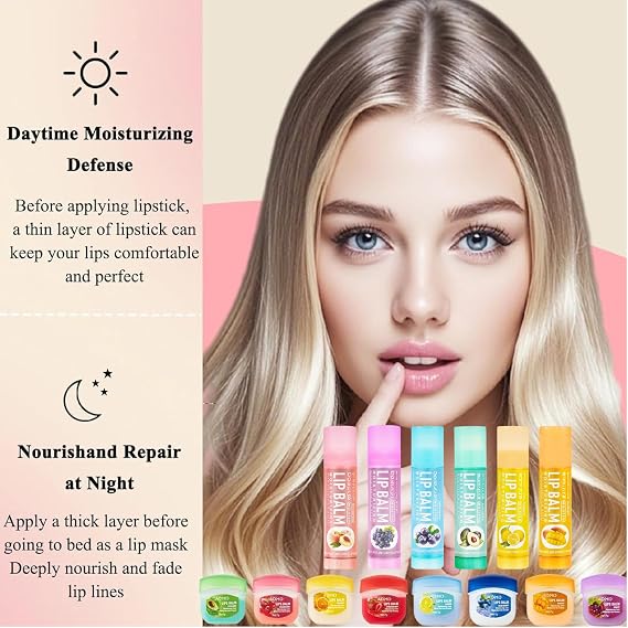 14 Pack Lip Balm Set Multipack-Lip Gloss For Girls-Hydrating&Repairing for Dryness&Chapped Lips-Fruit Flavours Beeswax&Vitamin E- Moisturizing Cracking Lipbalm Chapstick for Women and Kids Skincare