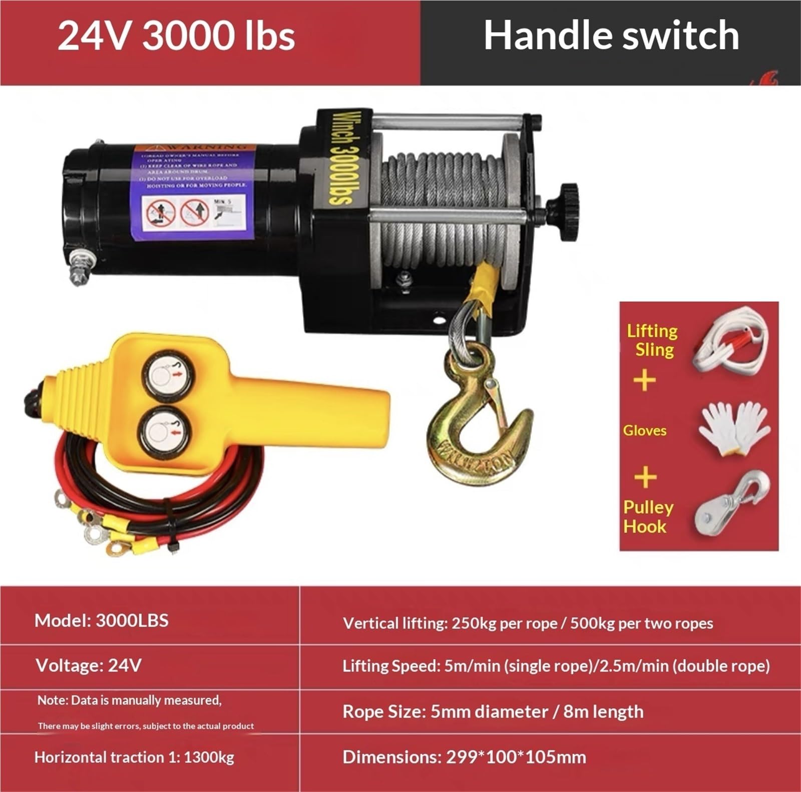 Przenośna Wciągarka Elektryczna 12V 24V Stalowa Linka 3000lb
