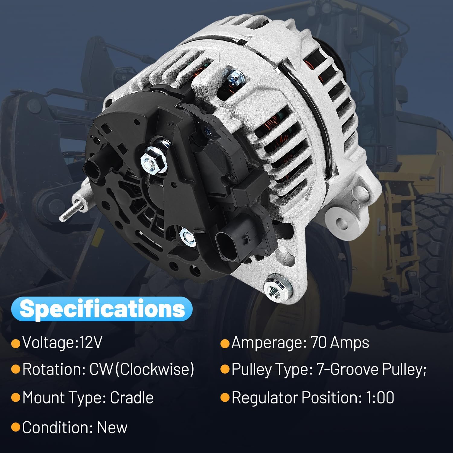 12V/70A Alternator RE529377 SE501831 Compatible with John Deere CT315 319D 323D 329D 333D 4120 4320 4520 4720 313 325 70HP replace AL5057X, RE509648