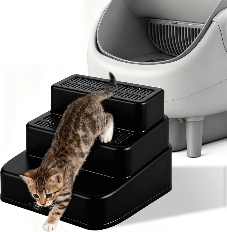 Escada Ajustável de 3 Degraus para Caixa de Areia de Gatos Himake HMC0022New Preta