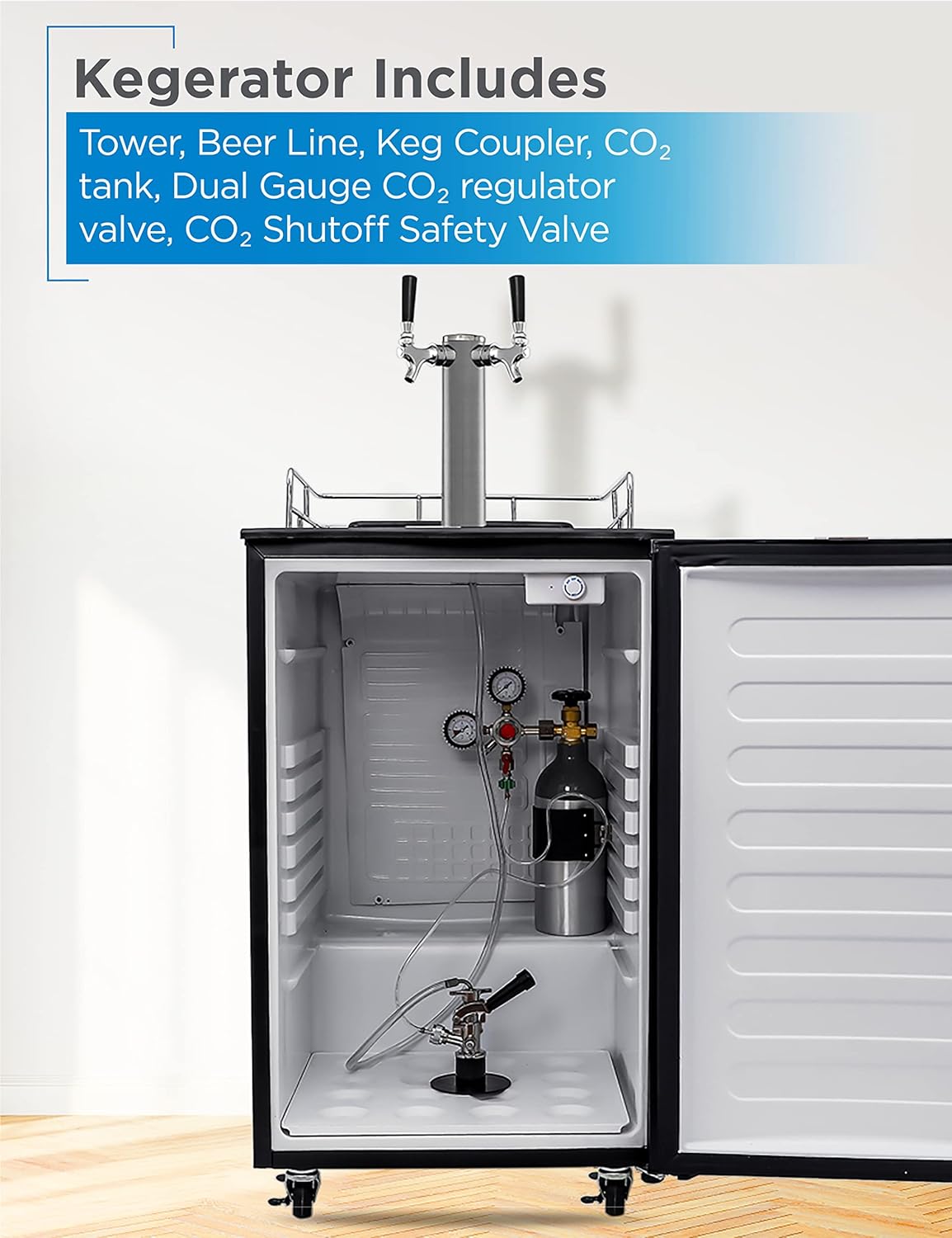 BLACK+DECKER Beer Kegerator, 6.1 Cu. Ft. Extra Large Capacity Draft Beer Machine for Home with Double Tap & 2-Shelf Fridge