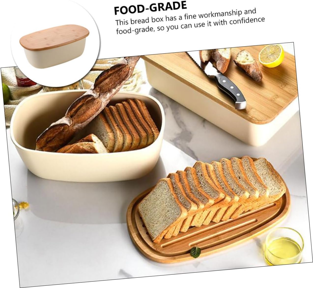 Multi-function Large Capacity Bread Box with Oak Lid, Kitchen Countertop Fresh Keeping Toast Storage Container for Homemade Bread