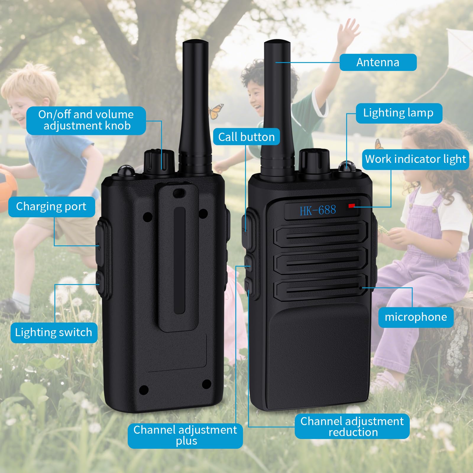 2 walkie talkies para niños recargables de 1.9 mi de mano Walkie Talkies de largo alcance 16 canales de 2 vías de radio de 2 vías, regalos para niñas de 3 a 18 años de edad, para exteriores 6