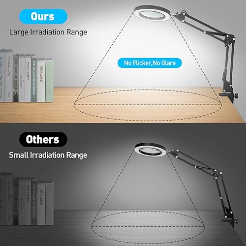 Miniatura 8 de NUEYiO - Lupa de 10 veces con luz y soporte, lupa 2 en 1 con base de metal resistente con luz, lámpara LED de 2200 lúmenes, lupa iluminada con brazo