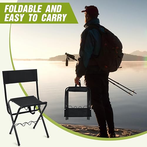 Miniatura 5 de Wenqik 2 sillas de pesca plegables de verano con soporte para caña, sillas de campamento de caza para adultos, silla plegable portátil al aire libre