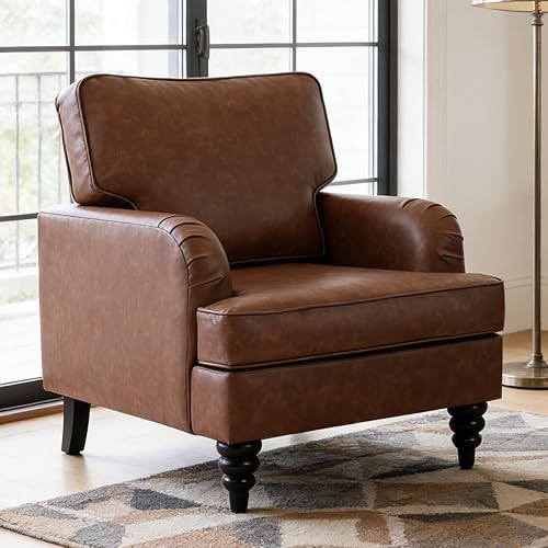 Miniatura 9 de Juego de 2 sillas de sala de estar, modernas de mediados de siglo, silla decorativa de piel sintética con brazo, cómodo sofá individual tapizado