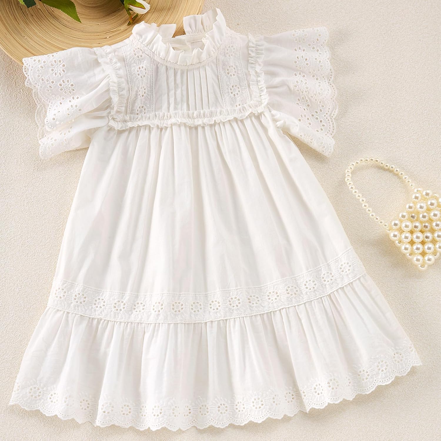 Summer Toddler Girls’ Cotton - Spandex Frilled Princess Dress with Lace Trim and Flutter Sleeves - Image 2
