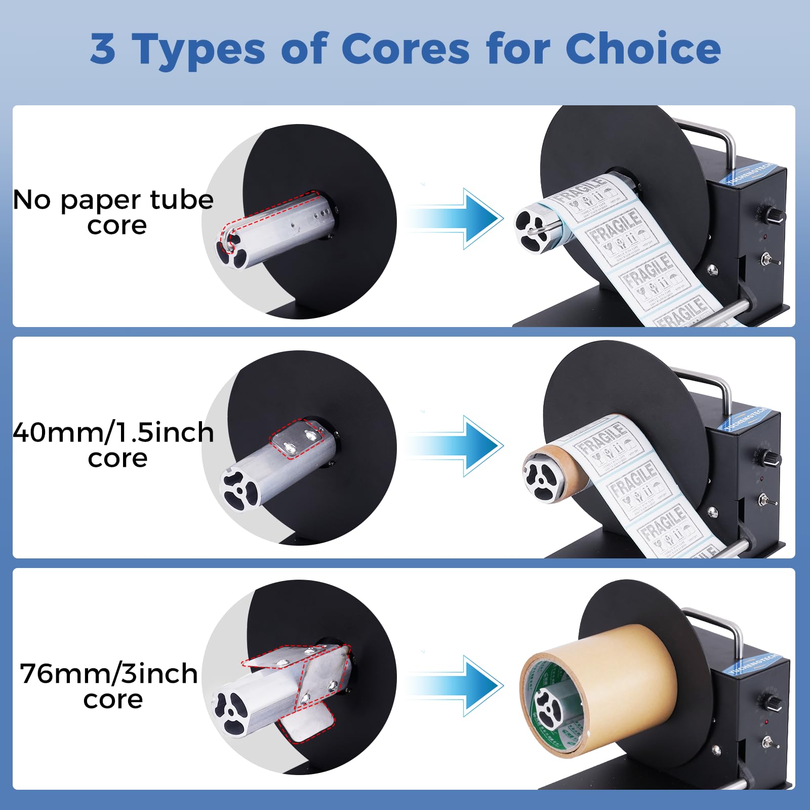 YUCHENGTECH Avvolgitore Etichette Automatico Diametro 180mm Velocità Regolabile 0-8 pollici/s Avvolgitore Etichette Bidirezionale per Nucleo 40/76mm o Senza Tubo di Carta con Istruzioni e Accessori