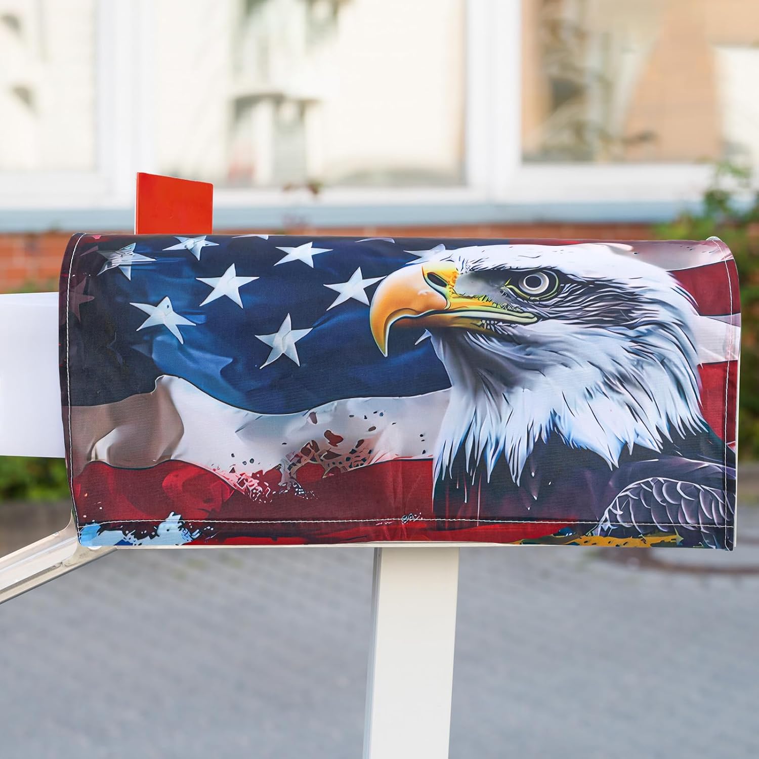 Gosknor 4th of July Magnetic Mailbox Cover, 18x21in Independence Day Letter Post Box Cover Wrap Decoration, Patriotic American Flag Eagle Mailbox Cover for Farmhouse Garden Yard Home Decor (Retro)