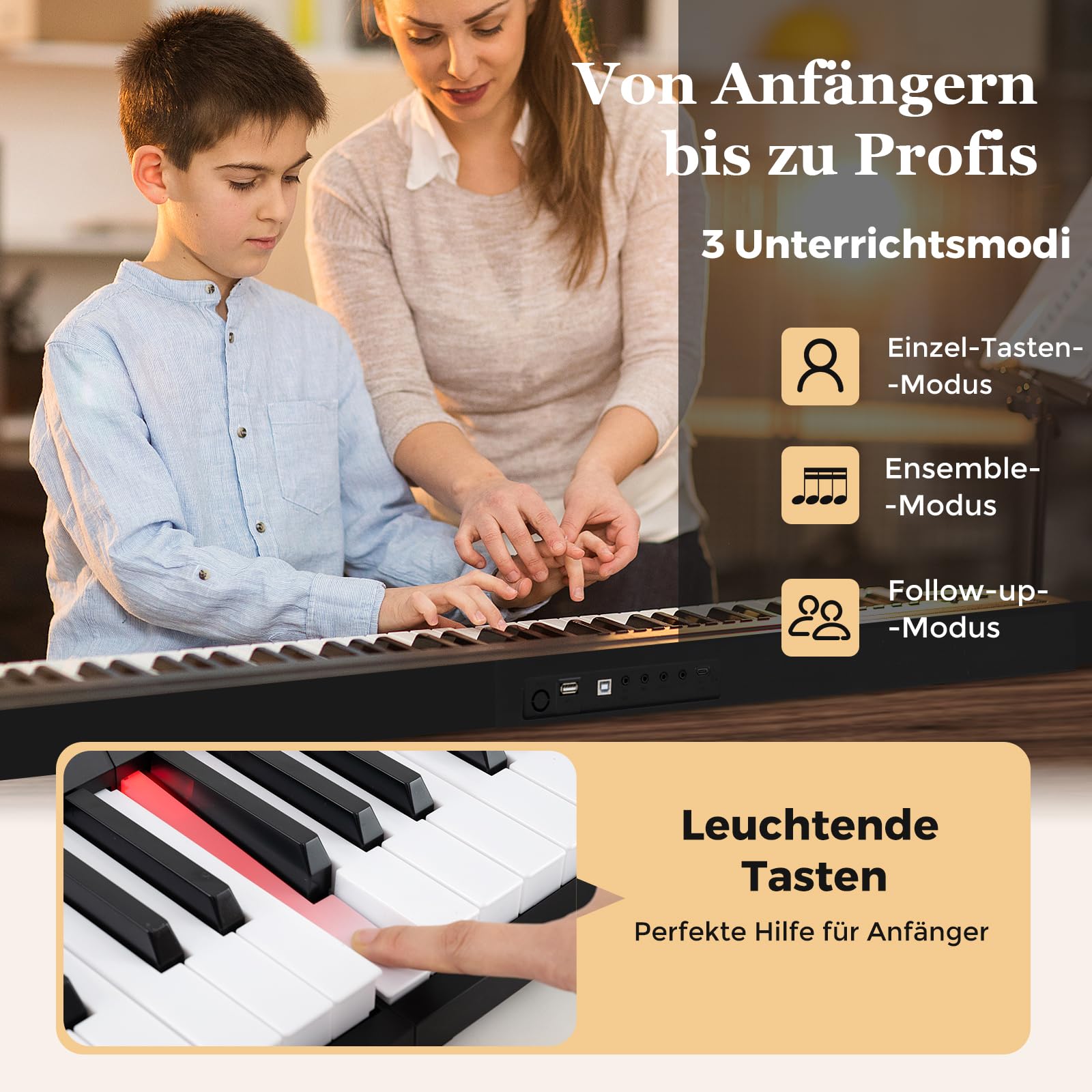 DREAMADE Keyboard Piano 88 Tasten, E Piano faltbares Klavier, mit 1000 Sounds, 1000 Rhythmen, 150 Demo-Songs & MIDI, tragbares Digitalpiano mit Mikrofon & Pedal für Anfänger