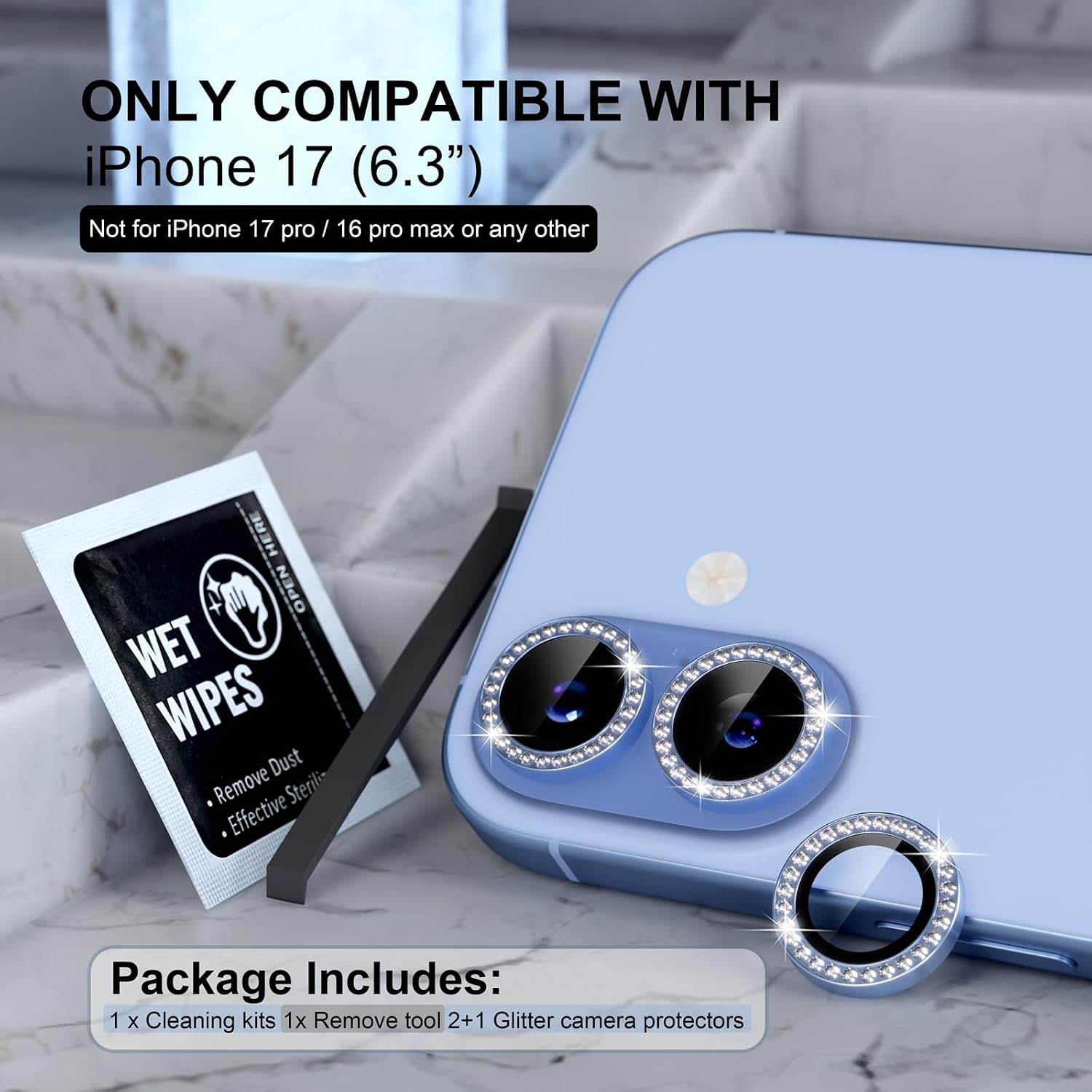 Choiche for iPhone 17 Camera Lens Protector Bling, Diamond-Blue image 2
