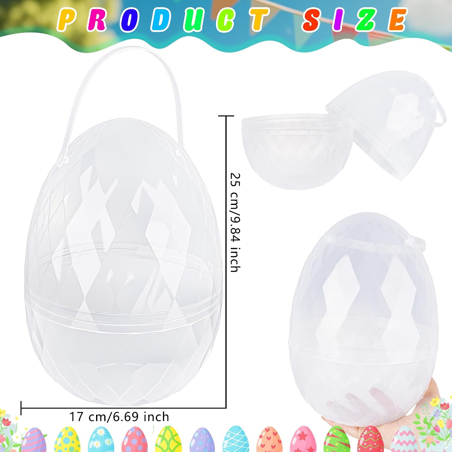 12 inch/ 10 inch/ 8 inch giant plastic clear easter egg 5/ 6/ 7/ 8/ 9/ 10/ 12/ 15 pcs empty oversize easter egg jumbo plastic eggs fillable for easter (8 pcs - clear with handle ( 10 inch ))