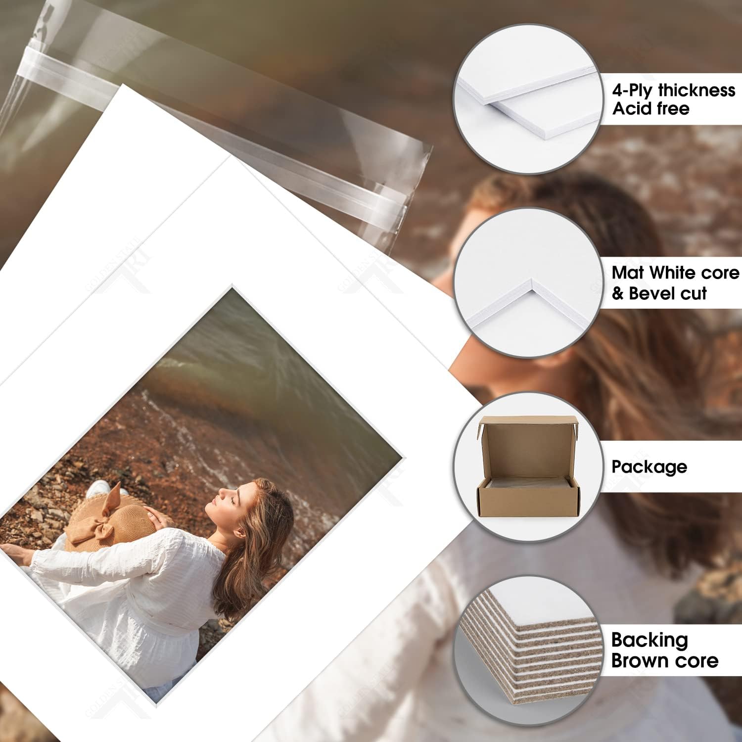 Golden State Art, Acid-Free, Pack of 25, 8x10 White Picture Mats Mattes with White Core Bevel Cut for 5x7 Photo + Backing + Bags