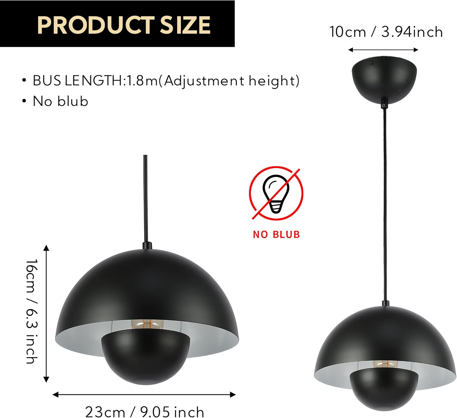 SUNLLOK Modern Black Pendant Light, Round Metal Pattern Minimalist Downward Dome Shade Ceiling Hanging Lamp, Industrial Chandelier for Kitchen Island, Dining Room, Living Room