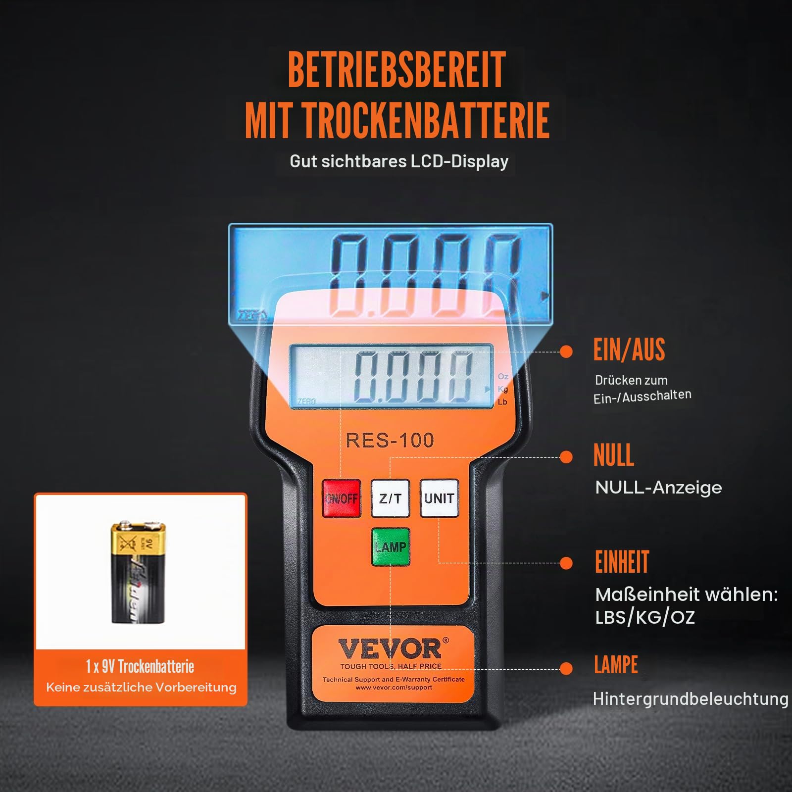 VEVOR Kältemittelwaage 100 kg Laderückgewinnung Freonwaage, mit Kabelgebundener Fernbedienung, 5 g Hochpräzise Elektronische Digitale Rückgewinnungsgewichtswaage mit Koffer und Trockenbatterie