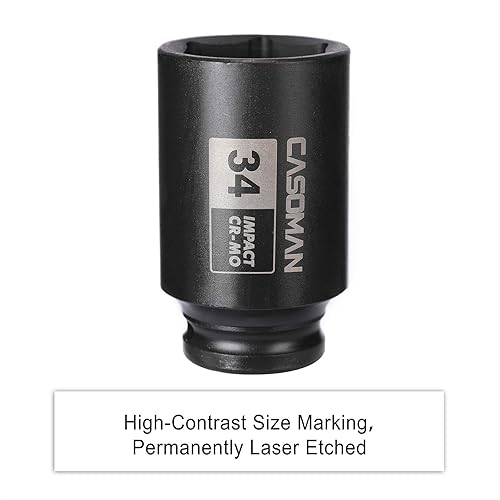 Miniatura 118 de CASOMAN 1/2" Drive x 1.417 in Deep 12 PT Socket Impacto, CR-MO, 1/2" Drive 12 Point Axle Nut Socket para una fácil extracción de las tuercas del eje