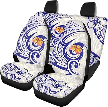 Automotive Seat Cover Blue Hawaiian Hibiscus Breathable Universal Car Seat Covers Full Set of 4 Pieces, Interior Cover for Car Truck Van