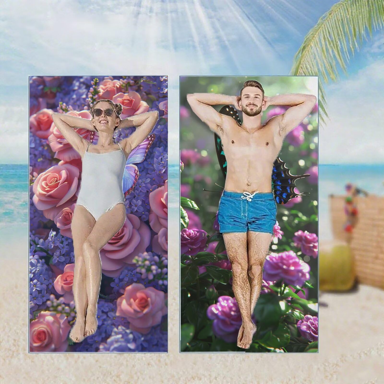 Ręcznik plażowy, ręczniki plażowe z mikrofibry, szybkoschnące lekkie ręczniki podróżne bez piasku, duży ręcznik kąpielowy dla dorosłych 100 x 220 cm, do pływania, basenu, jogi, siłowni, podróży, plaż