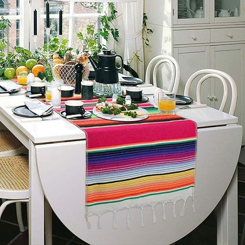 Miniatura 9 de Paquete de 2 caminos de mesa mexicanos de 14 x 84 pulgadas, camino de mesa de serape mexicano para fiestas mexicanas, decoración de boda, camino de
