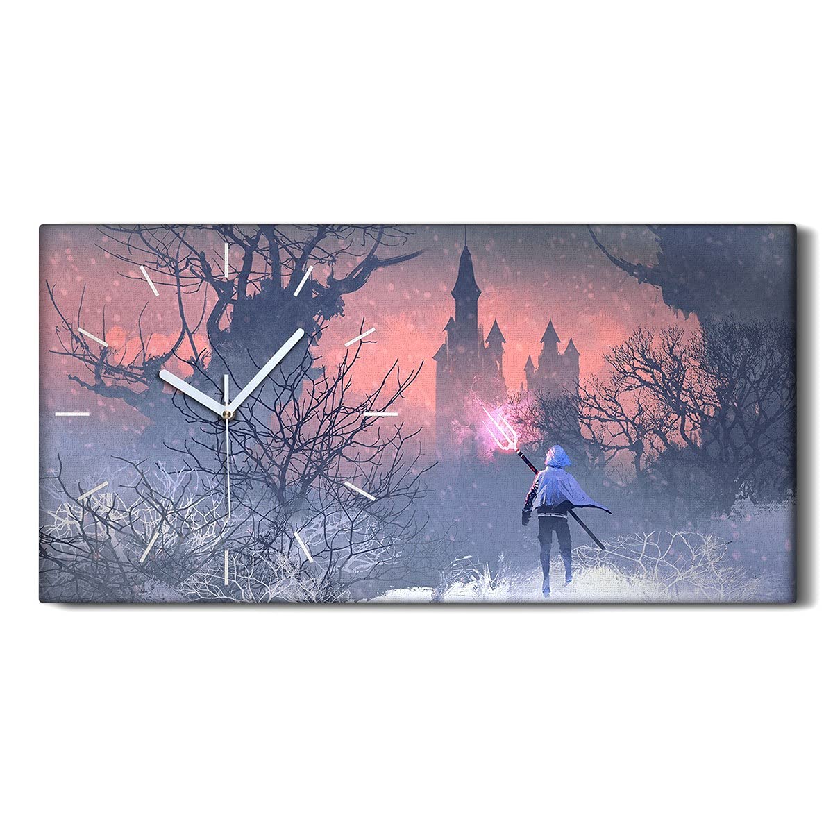 Horloge sur Toile Silencieuse 60x30cm Art Moderne Salon Knight Winterscape