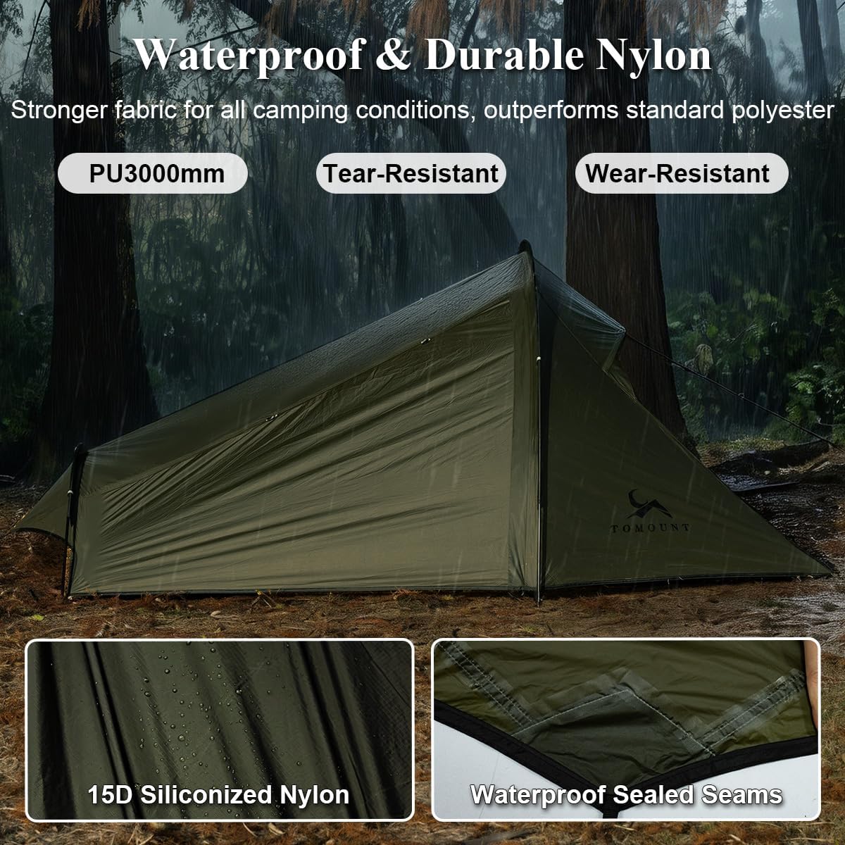 Ultralight Bivy Tent 1 Person Waterproof Solo Tent with 39.4" Peak Height for Camping, Hiking, Motorcycle and Backpacking