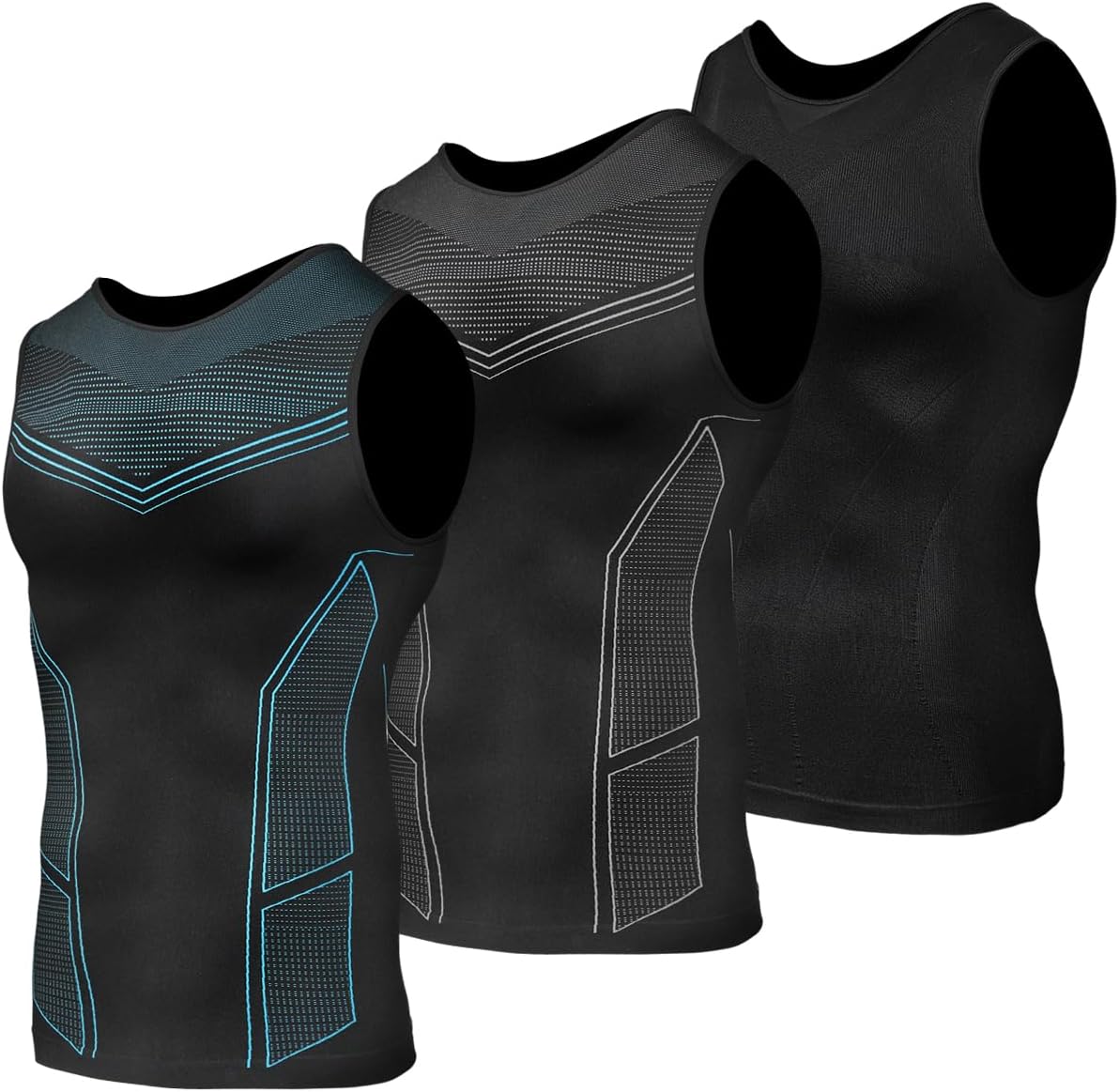 Odoland 3 Pack Men Compression Shirt Slimming Body Shaper Workout Vest