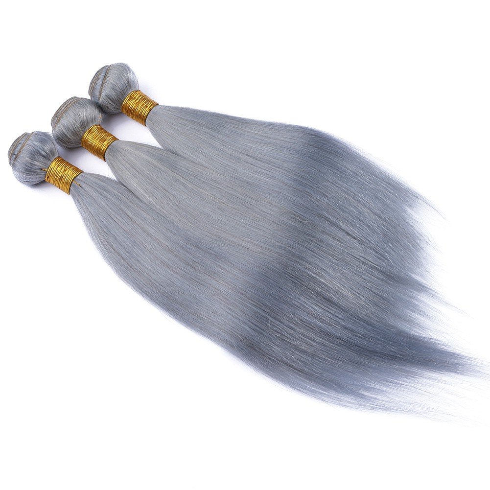Ruma Hair Pure Gray Hair Weave 3 Bundles With 4x4 Lace Top Closure Piece 4Pcs Lot Hot Sale Sliver Grey Silky Straight Virgin Human Hair Extensions With Closure (8 with 10 10 10)