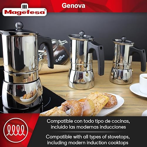 Miniatura 3 de MAGEFESA  Genova - Cafetera espresso para estufa, 6 tazas10 onzas, hecha de acero inoxidable 1810, haz tu propio café italiano, café cubano, con