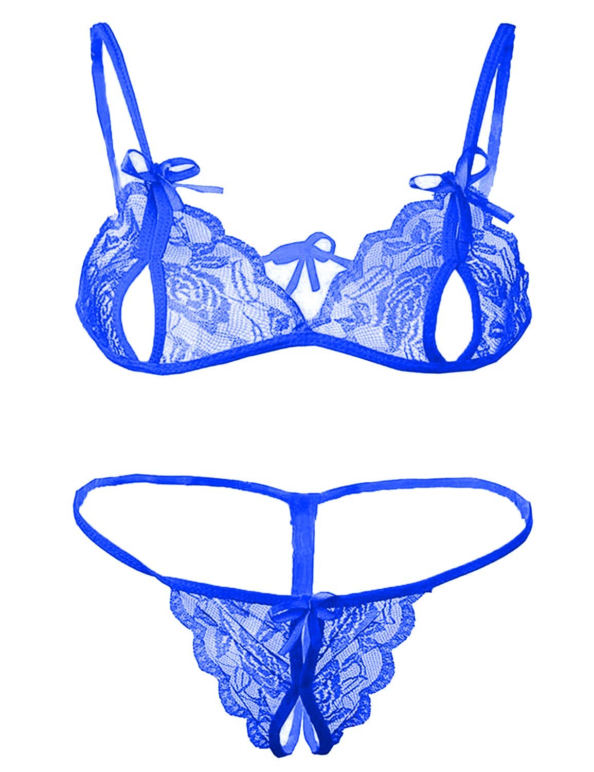 SoSh Love Sexy Women Girl Lingerie Lace Babydoll V Neck Chemise with Bra Panty Nightwear Babydoll Lingerie Set for Honeymoon Nightwear Beahwear BeachParty Lingerie with Panty Free Size Royal Blue - Image 4 thumbnail