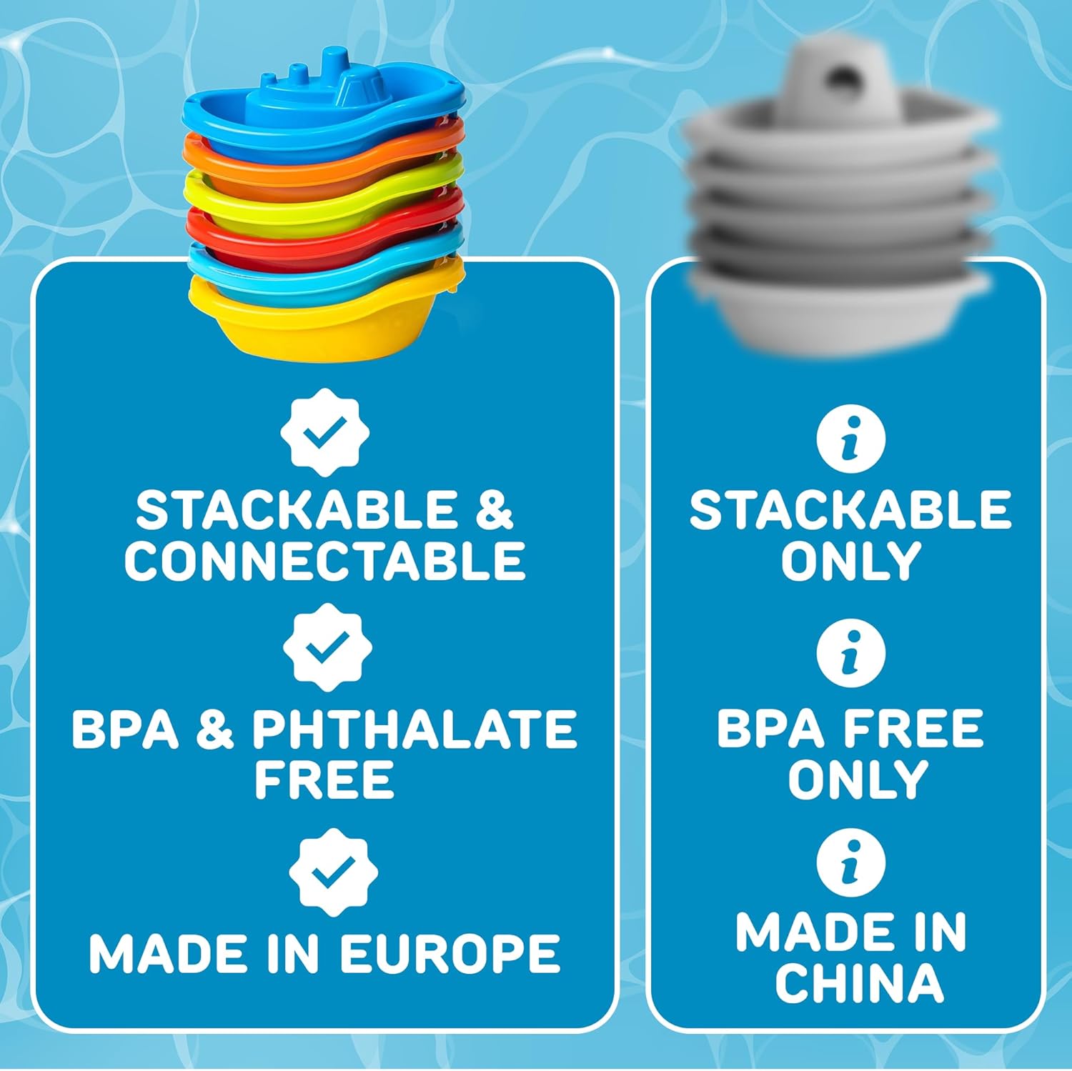 Stackable Toy Boat – 6pcs Educational Water Toys for Toddlers 1-3, Baby Pool Essentials, Baby Bath Toys for Kids Ages 1-3 & Toddler Pool Toy for 1 Year Old & Up, Fun Accessories for Bathtime