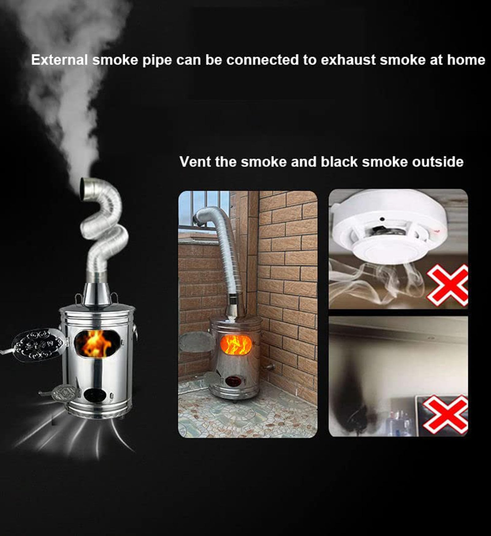 Bidone inceneritore da giardino in acciaio inox con gancio per fuoco e supporto per bruciare foglie di immondizia, cortile e rifiuti di carta (dimensioni: 44 x 66 cm)