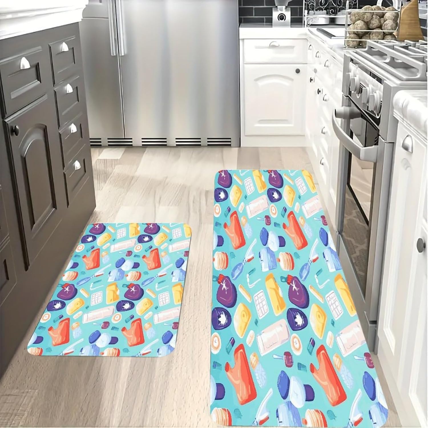 Gradient Medical Items Pattern Kitchen Mats with 2PCS Non-Slip Washable,Kitchen Rug Heavy Duty Durable, Floor Mats for Kitchen,Office,Sink,Laundry