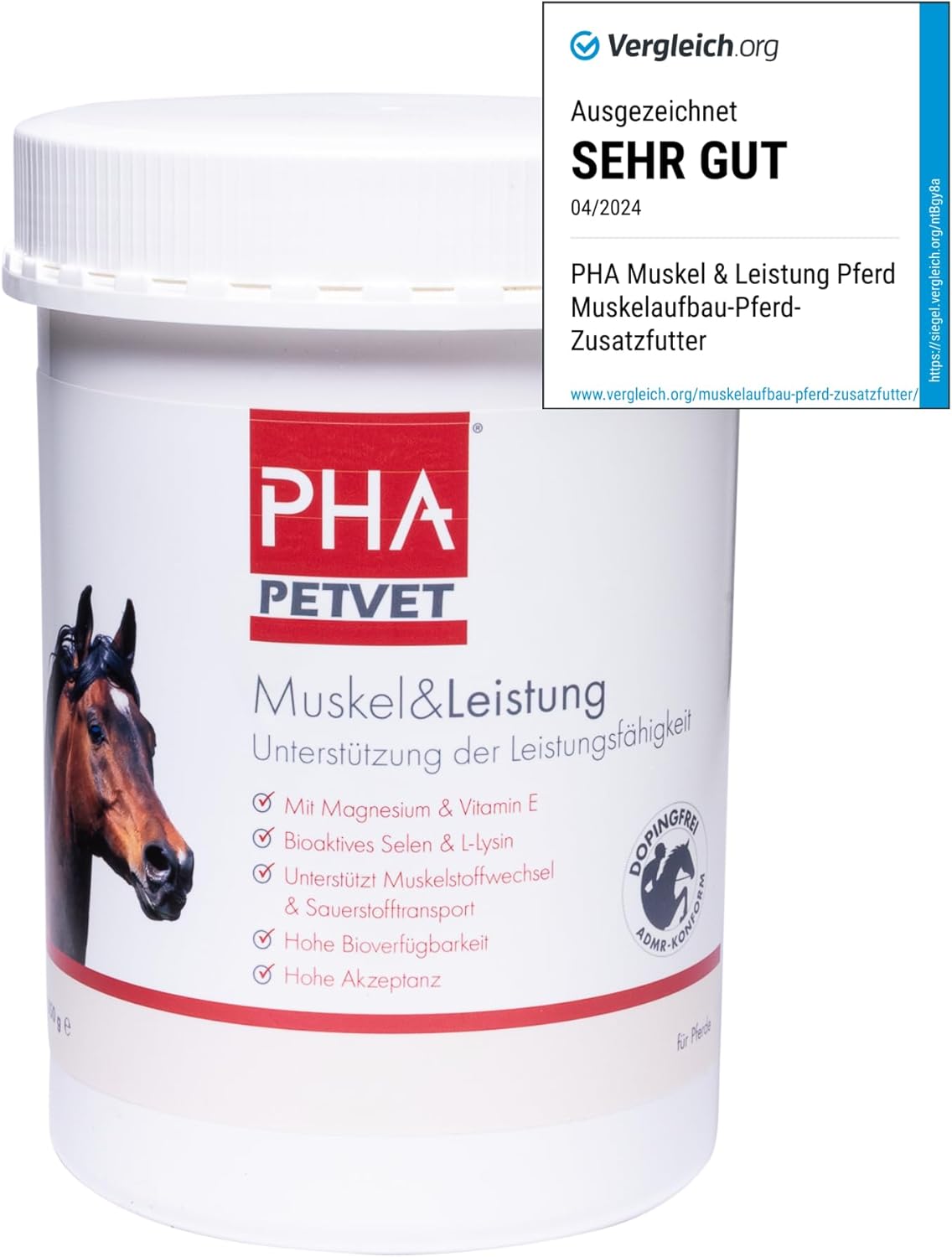 PHA Spier & Performance Paard, Mineralen, Vitaminen, Vitaminen, Vitamine E, Magnesium, Selenium ter ondersteuning van Spieropbouw & Prestaties, Poeder 850g PHA Spier & Performance Paard, Mineralen, Vitaminen, Vitaminen, Vitamine E, Magnesium, Selenium ter ondersteuning van Spieropbouw & Prestaties, Poeder 850g