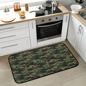 Classic Camouflage Mats for Kitchen Floor Forest Camo Non Slip Kitchen Rugs Absorbent Standing Mat Farmhouse Kitchen Runner Rug Durable Throw Rug Doormat