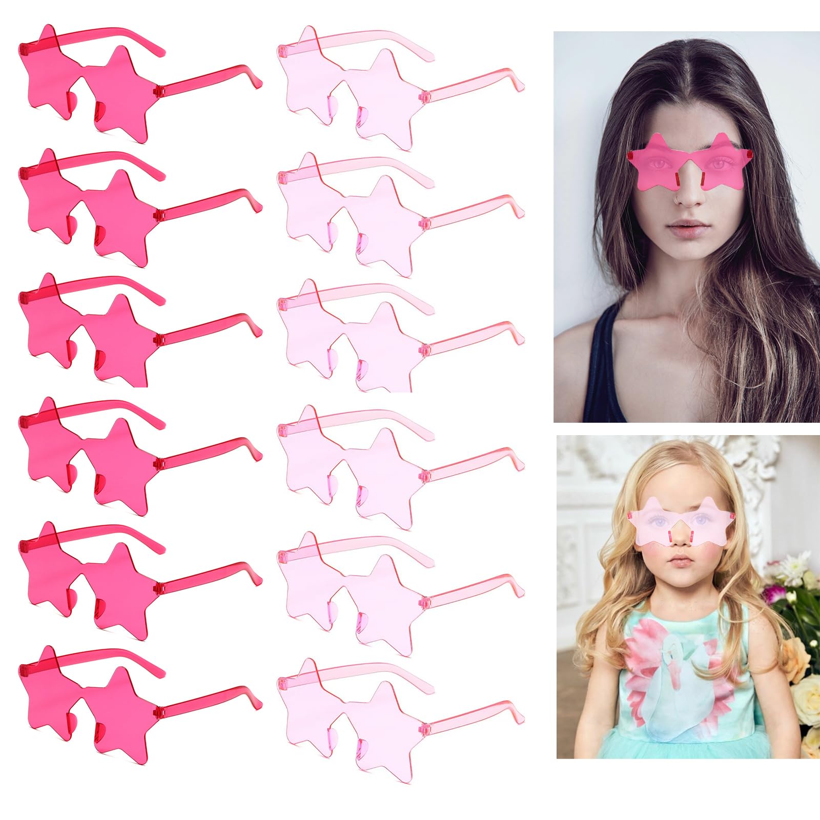 Ethlomoer 12 Pack Rimless Heart Glasses in Candy Colors - Fun Sunglasses for Barbie, Bachelorette, Hen Parties and More - Pink Heart Shades, Perfect for Pool Parties