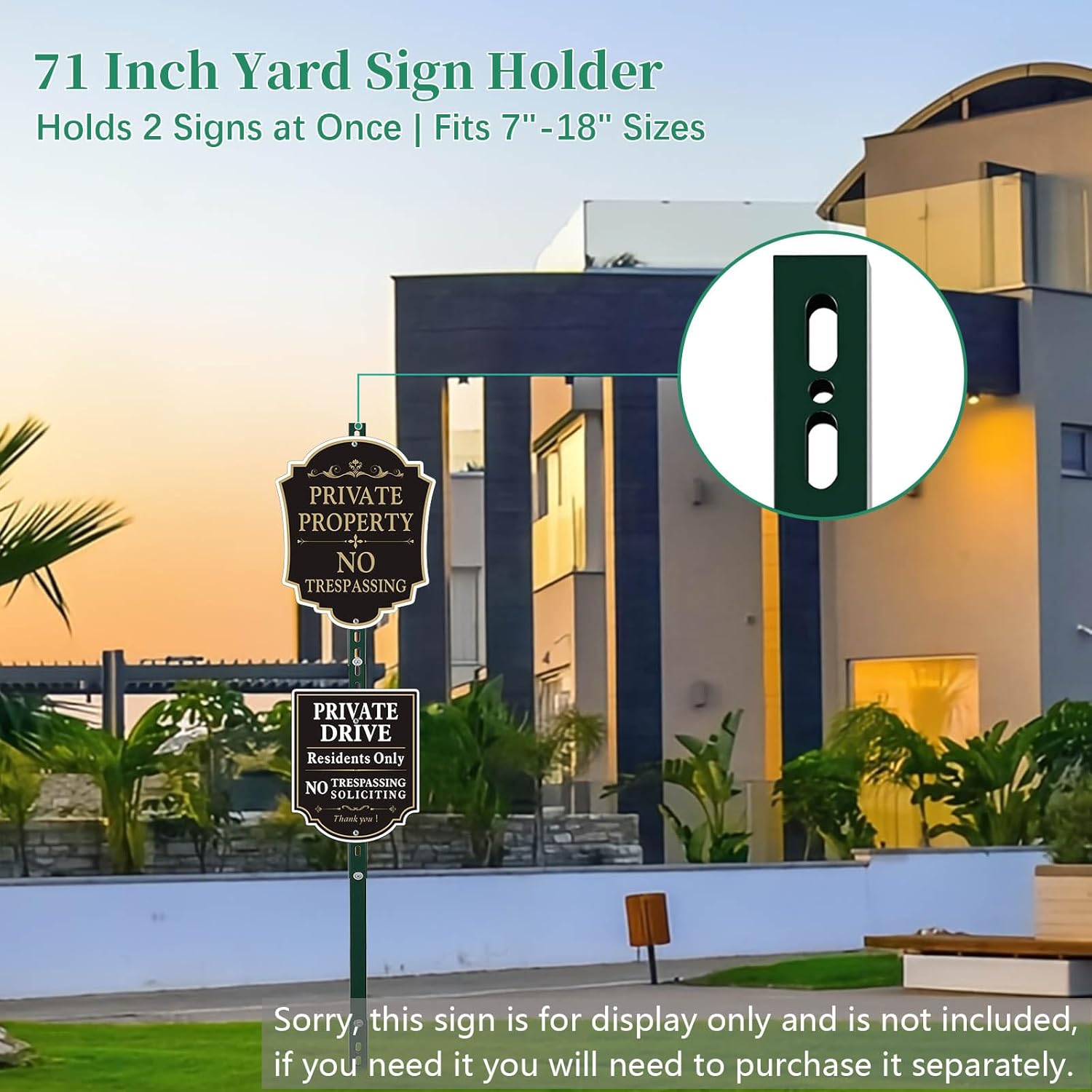 6 Ft Heavy Duty Metal Yard Sign Stake, Aluminum Adjustable Sign Post with Base, Fits 7 to 18 Inch Signs for Garden Lawn Road Parking Ground, Rust Resistant & Modern Design (Green)