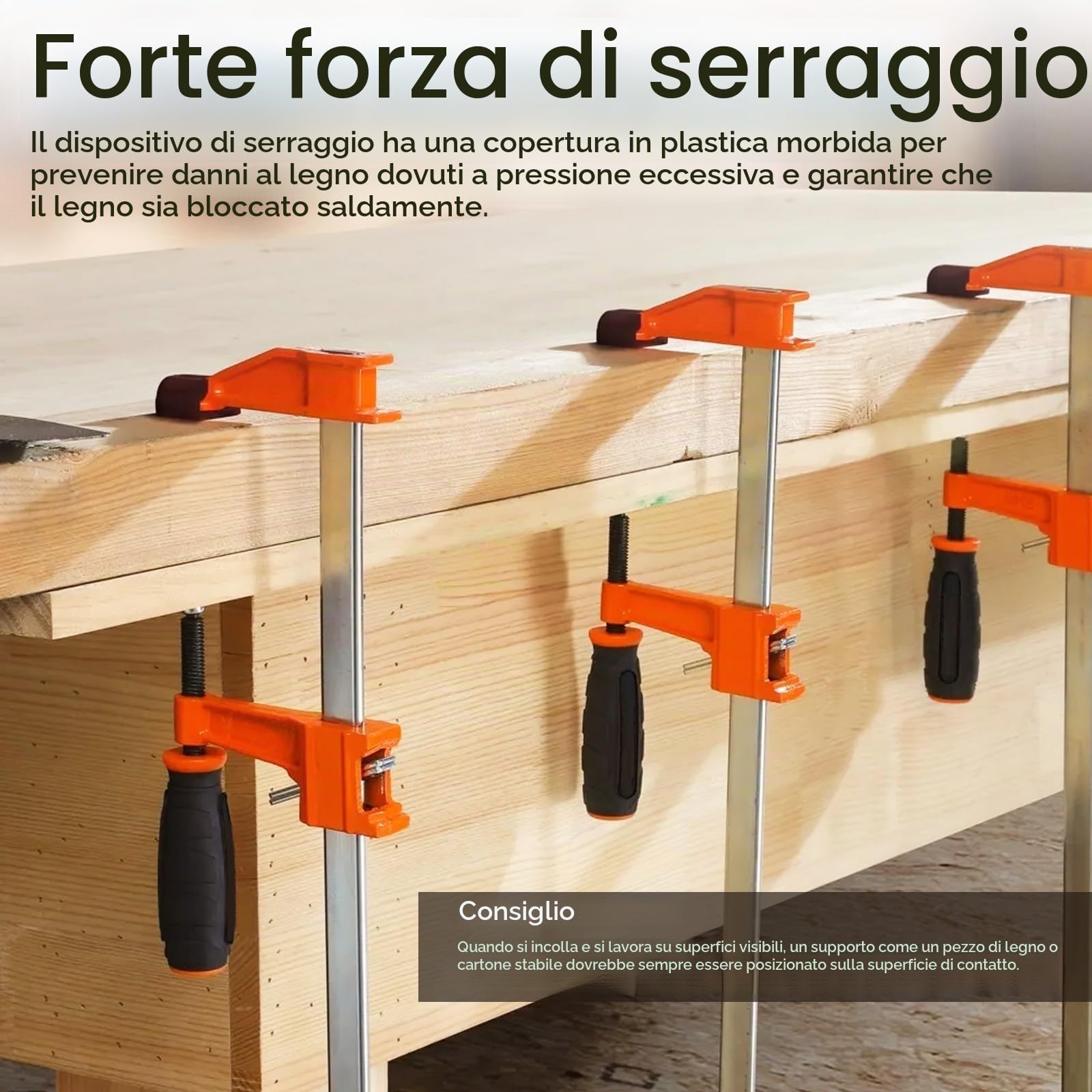 Morsetti a Vite Set da 4 Pezzi, Apertura 450 mm Forza di Serraggio 250 kg Acciaio Dentato Profondità Ganasce 80 mm Morsetti per Legno Fissaggio Preciso