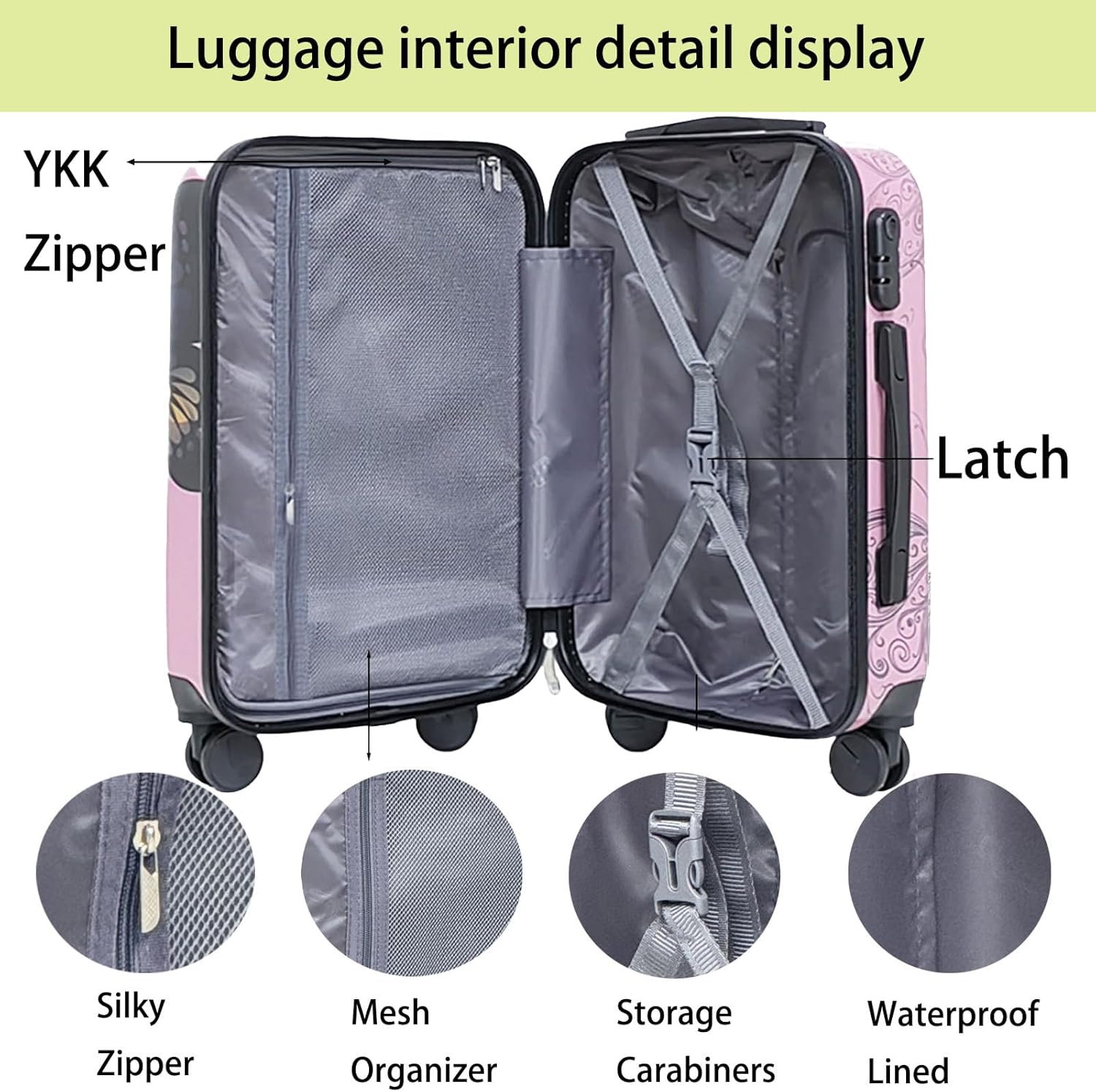 Luggage Set 4-Piece ABC Polycarbonate Hard-Shell Suitcases with Dual-Directional Spinner Wheels Luggage Set (14-inch/20-inch/24-inch/28-inch) Butterfly Travel Luggage Set (Pink)