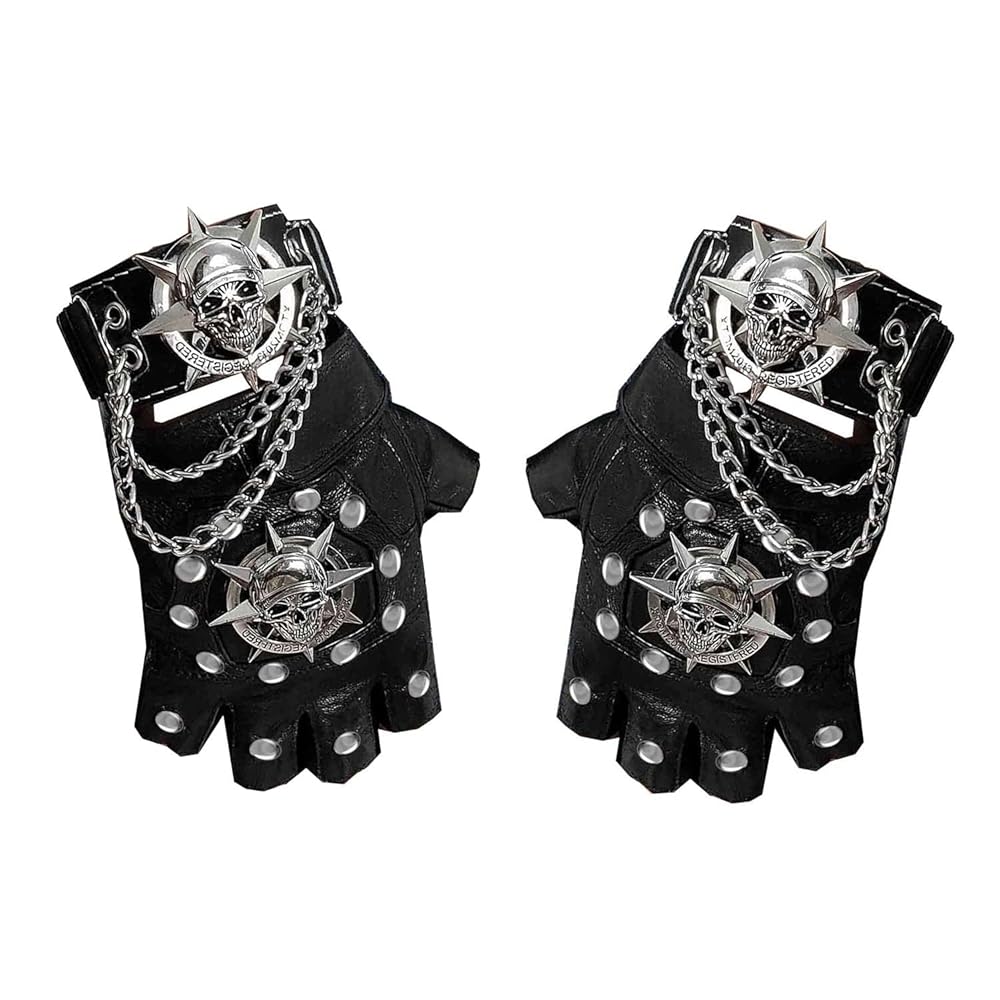 Amazon.com: Steampunk Biker Leather Gloves Mens Skull Punk