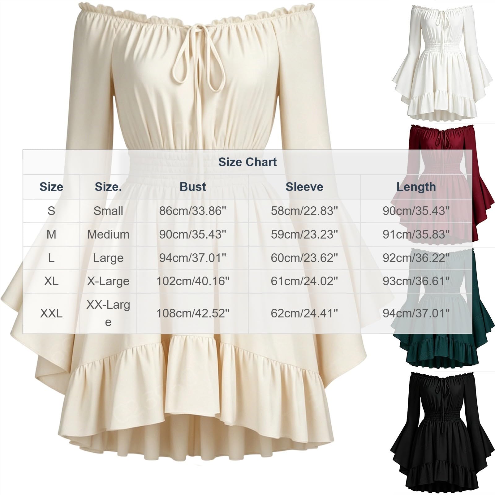 Robe Gothique Médiévale Femme Unie Manches Chauve-Souris Taille Cintrée