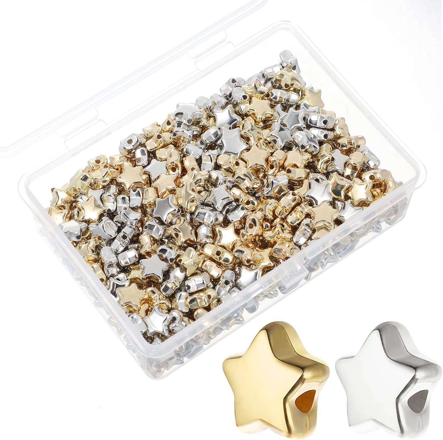 400Pcs Star Beads for Bracelets, 8.5 mm Gold Silver Star Beads for Jewelry Making, Large Hole Star Spacer Beads, Plastic Star Shaped Pony Beads for Necklace DIY Crafts Making