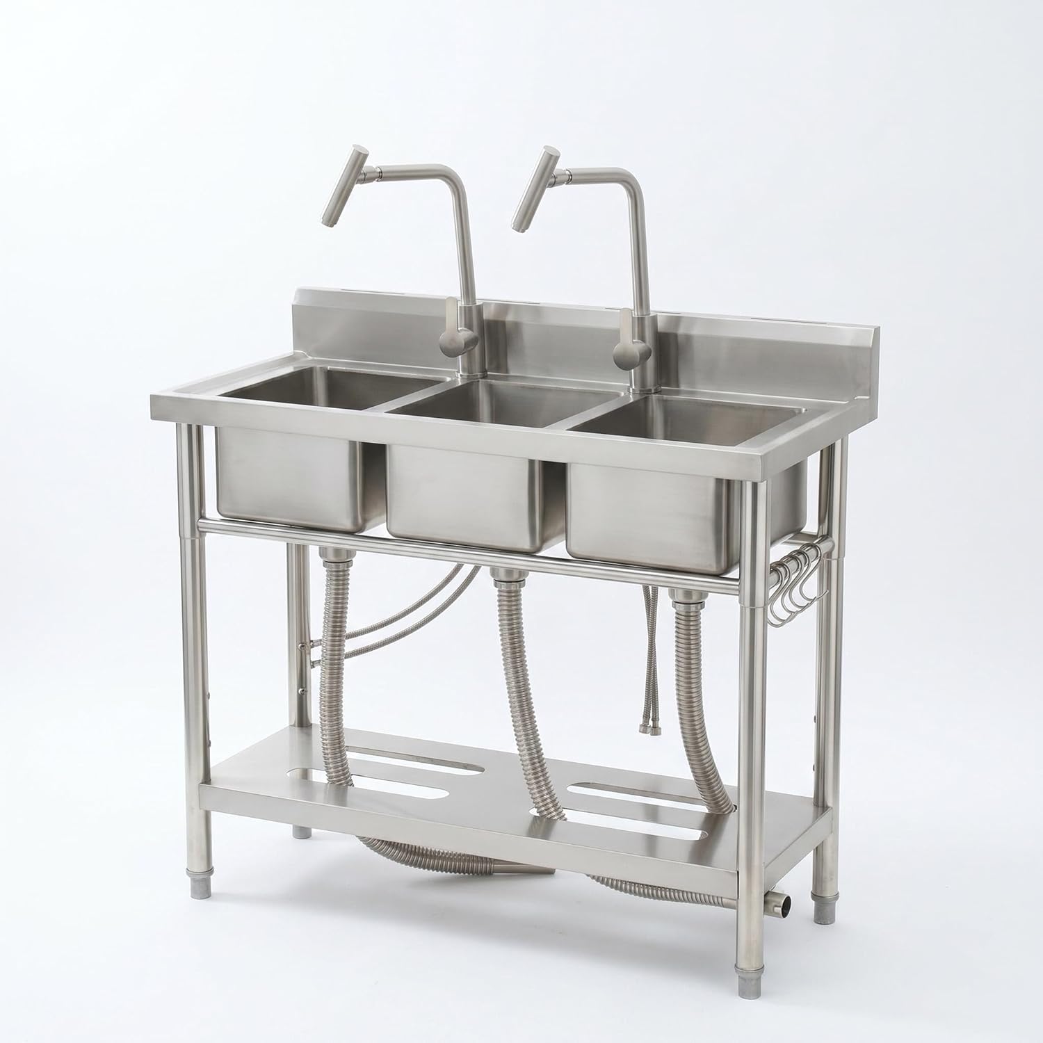 Stainless Steel Freestanding Utility Sink, 39"X18" Triple Bowl with Dual t-Shape Faucets, Deep Basin for Garage Laundry Room Pet Washing Workshop