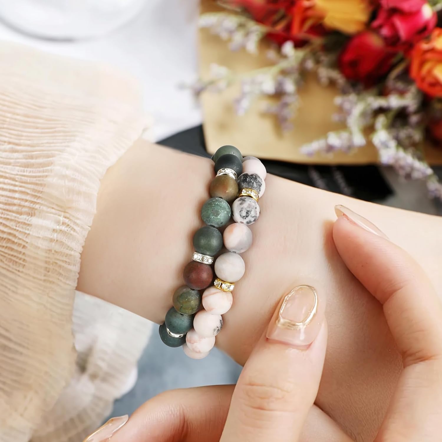 Pure Natural Round Gemstone Bracelet Healing Crystal Stretch Beaded Bracelet Suitable for Men and Women