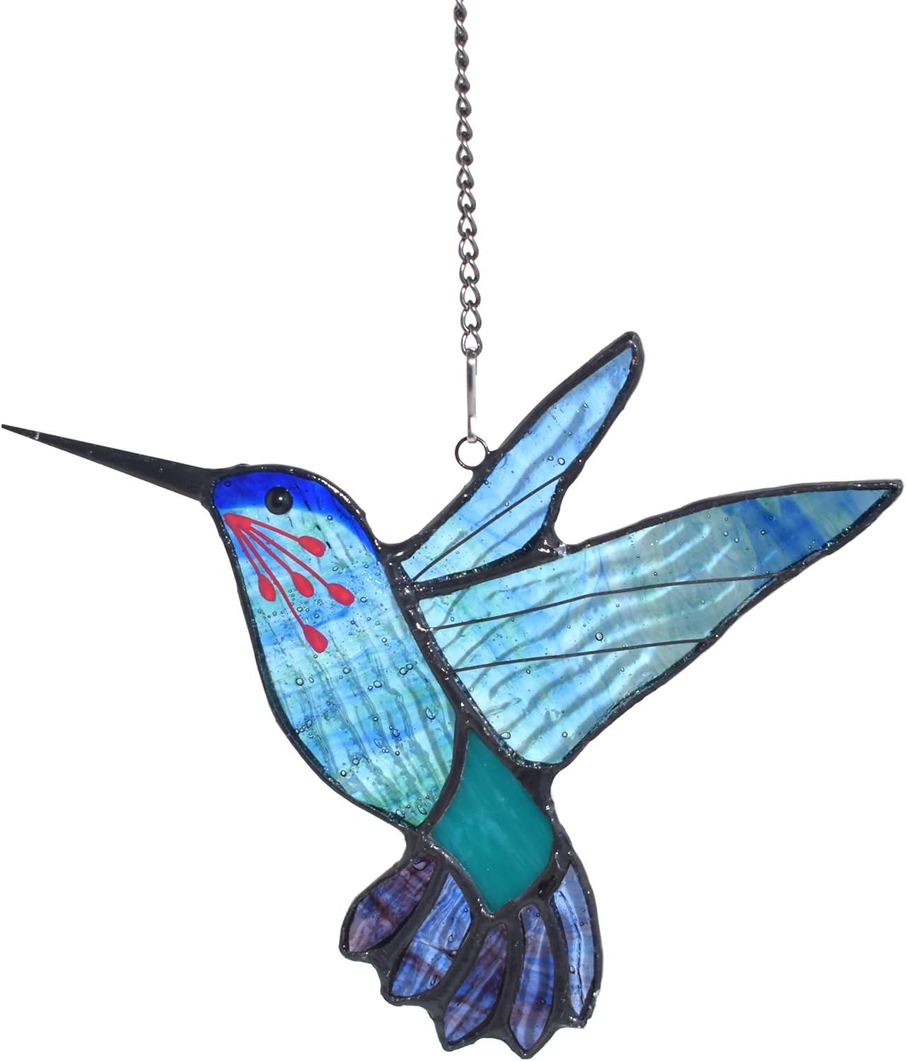 Lolitarcrafts Stained Glass Hummingbird Window Hangings with Flowers, Bird Stained Glass Suncatcher for Window Decor Hummingbird Gifts for Mom,Bird Lovers (Blue with Flower A)